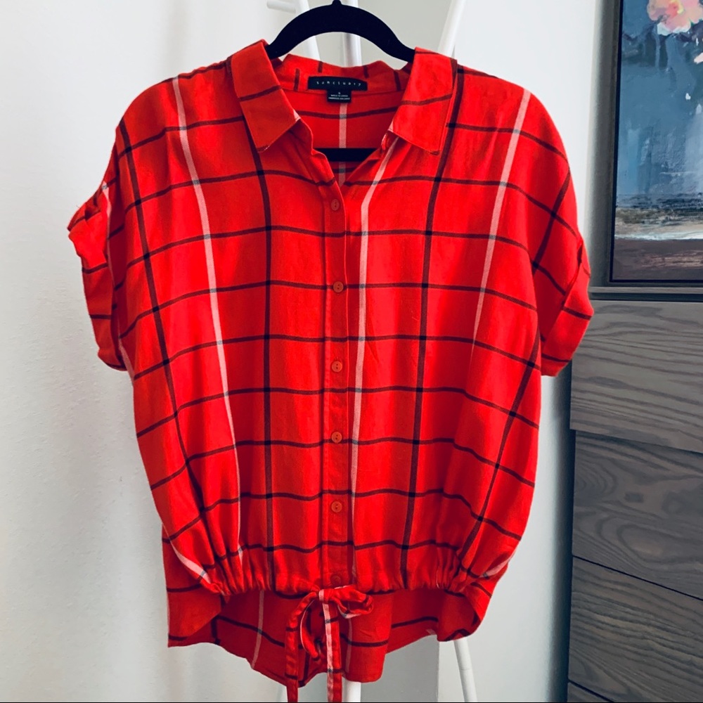 Sanctuary - Red plaid top - crop in front w/🎀 - Picture 1 of 6